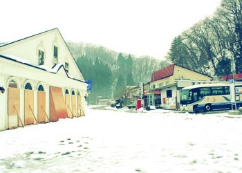 村,ロータリー,雪,曇り,屋外,昭和レトロ,冬