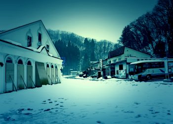 村,ロータリー,雪,曇り,屋外,ホラー,冬