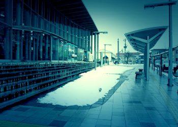 駅, ロータリー, 町, 曇り, 雪, ホラー, 冬, 屋外