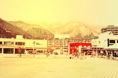 駅,町,曇り,屋外,ロータリー,冬