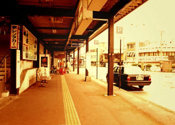 駅前,ロータリー,町,屋外,曇り,ヴィンテージ