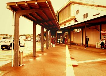 駅前,ロータリー,町,屋外,曇り,ヴィンテージ