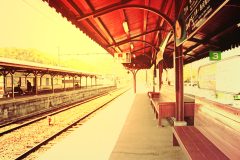 駅,村,晴れ,夏,屋外