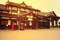 建物前,日本家屋,町,曇り,夏,屋外