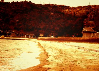 浜辺,漁村,屋外,夏,晴れ,ヴィンテージ