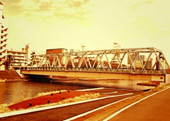 川,町,屋外,秋,晴れ,ヴィンテージ