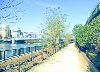 川,橋,都会,屋外,春,晴れ,昭和レトロ