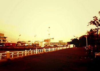 港,都市,公園,屋外,秋,曇り,ヴィンテージ