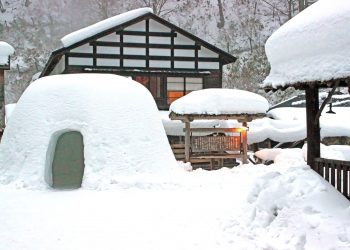 日本家屋,村,和,屋外,冬,雪