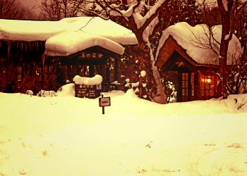 日本家屋,村,和,屋外,冬,雪,ヴィンテージ