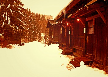 日本家屋,村,冬,屋外,雪,ヴィンテージ