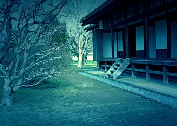 日本家屋,日本庭園,村,屋外,冬,曇り,ホラー