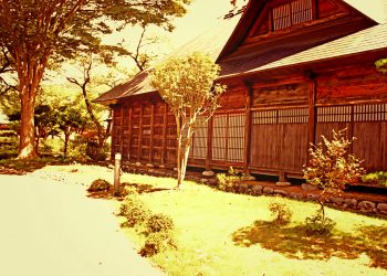 日本庭園,村,和,屋外,夏,晴れ,ヴィンテージ