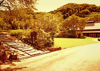 日本庭園,日本家屋,村,晴れ,夏,屋外,ヴィンテージ