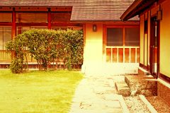 日本庭園,日本家屋,村,晴れ,夏,屋外