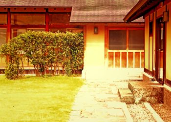 日本庭園,日本家屋,村,晴れ,夏,屋外,ヴィンテージ