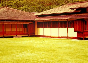 日本庭園,日本家屋,村,晴れ,夏,屋外,ヴィンテージ
