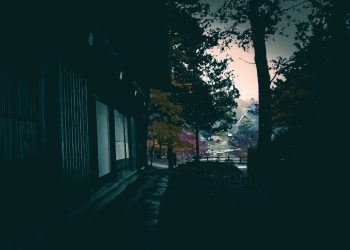 日本庭園,曇り,秋,屋外,ホラー
