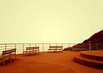展望,村,屋外,春,曇り,ヴィンテージ