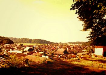 展望,村,屋外,秋,晴れ,ヴィンテージ