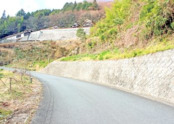 山道,村,屋外,冬,曇り
