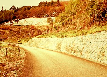 山道,村,屋外,冬,曇り,ヴィンテージ