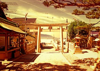 神社,村,屋外,夏,晴れ,ヴィンテージ