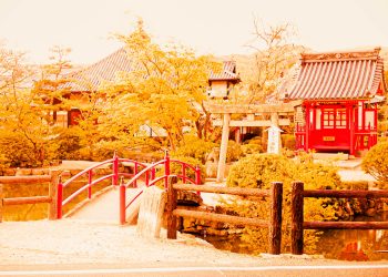 神社,村,屋外,秋,晴れ,ヴィンテージ